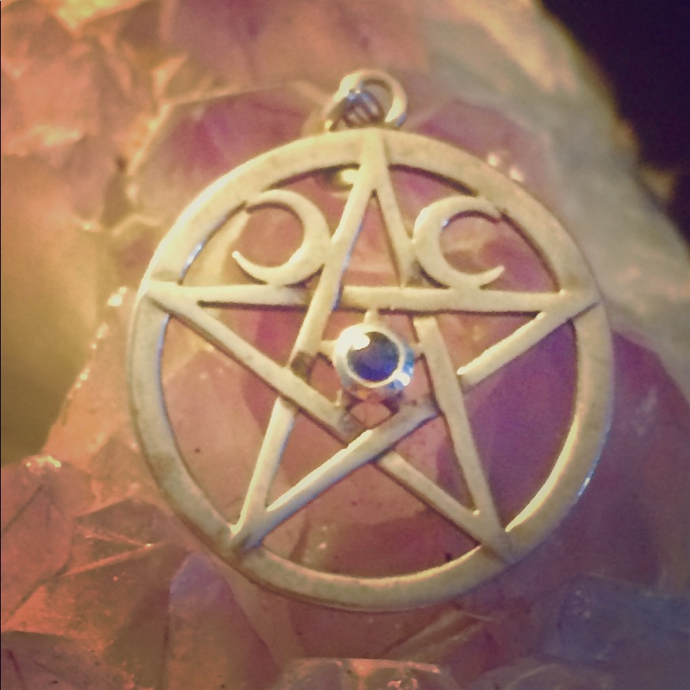 NEW-Sterling Silver Triple Moon Sapphire Pendant